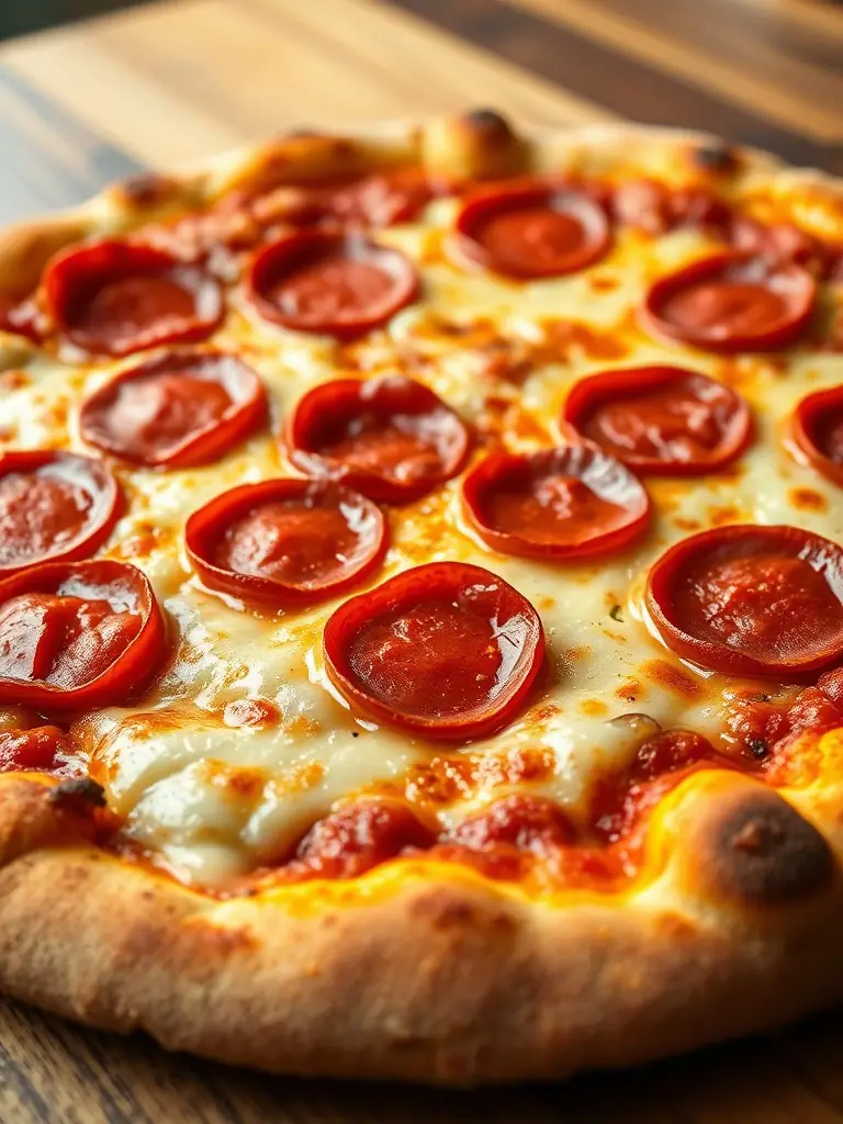 A four-cheese pizza featuring a blend of mozzarella, parmesan, provolone, and gorgonzola, showcasing the rich and creamy texture of the cheese combination.